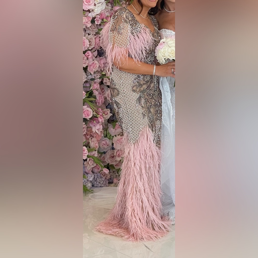 MARCHESA
Embroidered Feather Gown With Cape